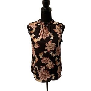 T Tahari Ruffle Crewneck Floral Top Small NWT